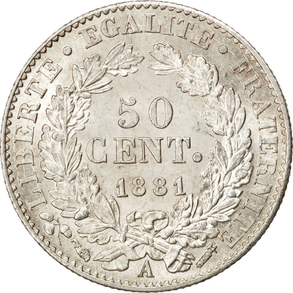 Coin, France, Cérès, 50 Centimes, 1881, Paris, MS(63), Silver, KM:834.1