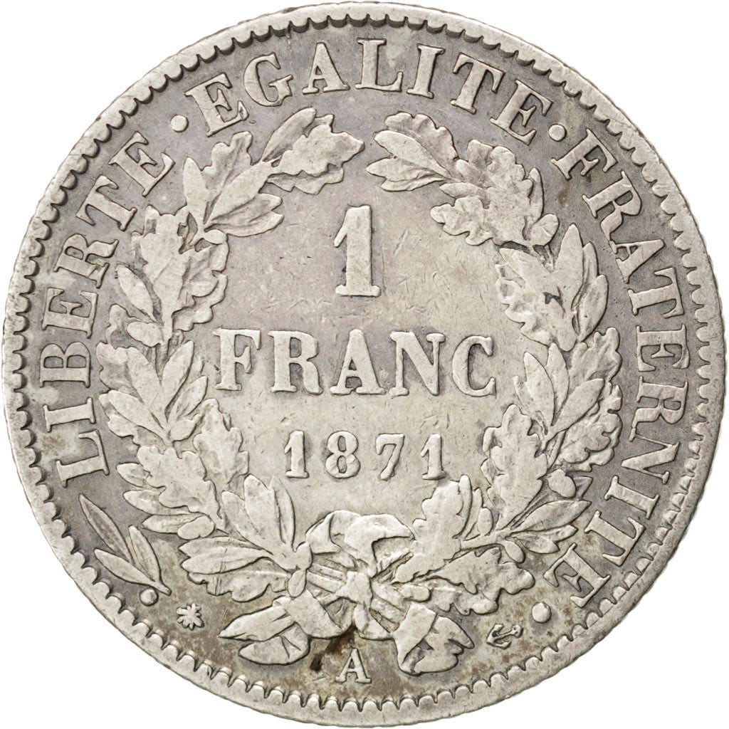 Coin, France, Cérès, Franc, 1871, Paris, VF(30-35), Silver, KM:822.1