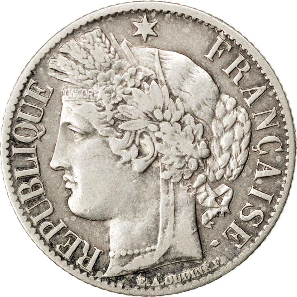 FRANCE, Cérès, Franc, 1871, Bordeaux, KM #822.2, EF(40-45), Silver, 23, Gadoury