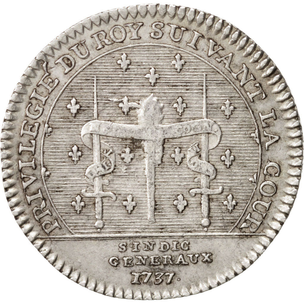 Francja, Token, Królewskie, Ludwik XV, 1737, AU(50-53), Srebro, Feuardent:2888