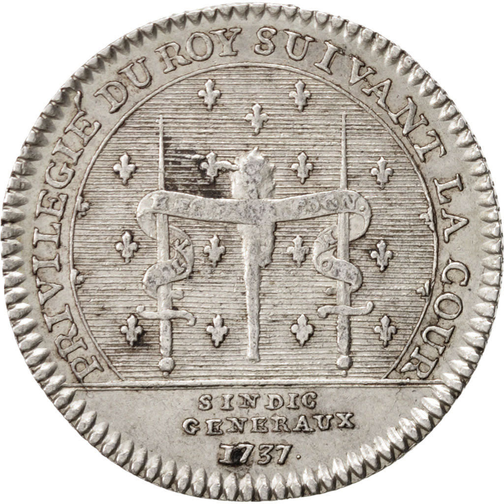 France, Token, Royal, Louis XV, 1737, AU(50-53), Silver, Feuardent:2888 var.