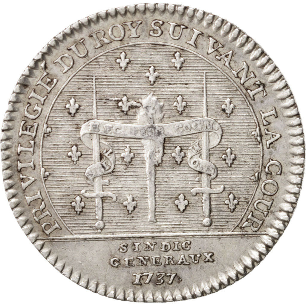 France, Token, Royal, Louis XV, 1737, AU(50-53), Silver, Feuardent:2888 var.