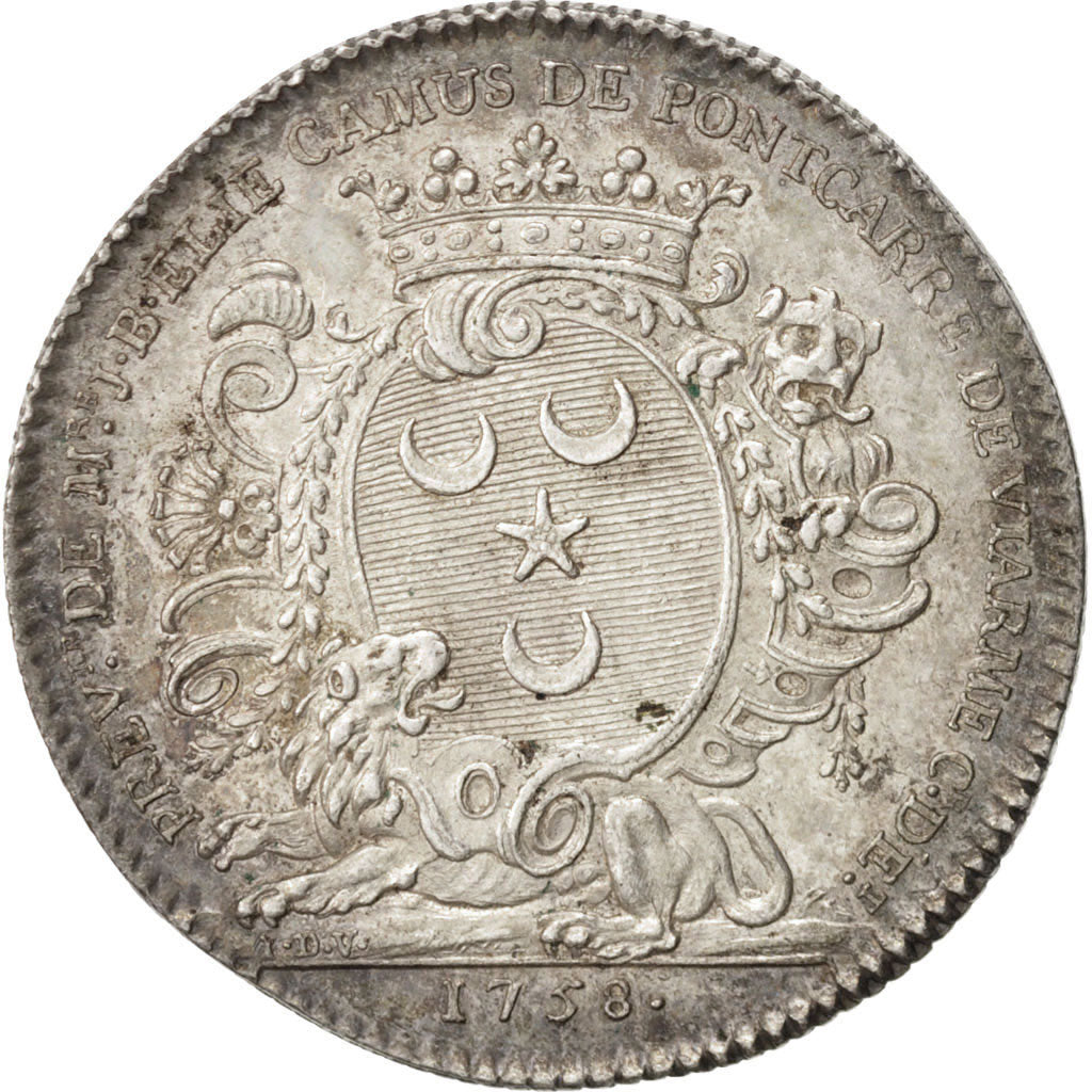 France, Token, Royal, Louis XV, 1758, AU(55-58), Silver, Feuardent:3727