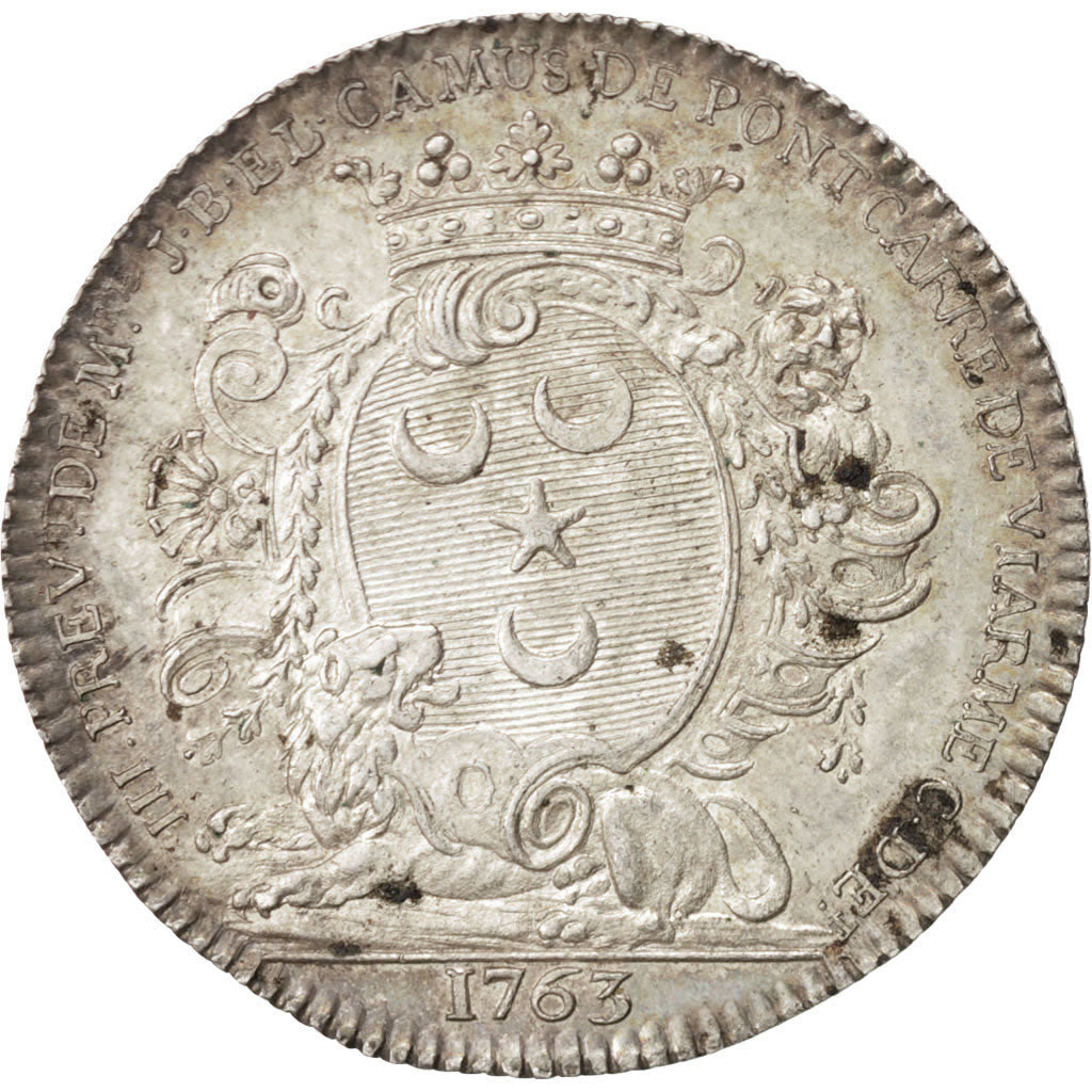 France, Token, Royal, Louis XV, 1763, AU(50-53), Silver, Feuardent:3732