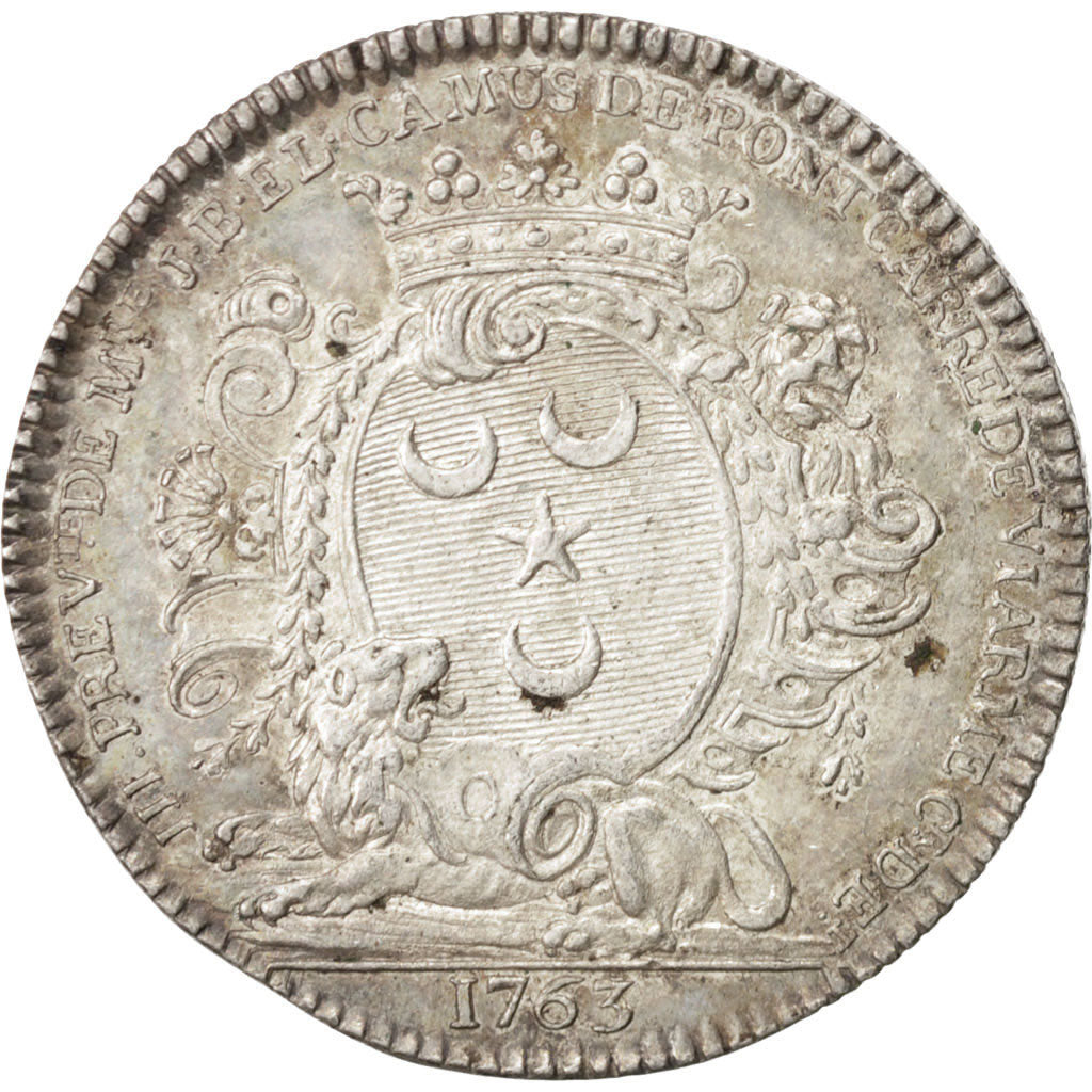 France, Token, Royal, Louis XV, 1763, AU(50-53), Silver, Feuardent:3732