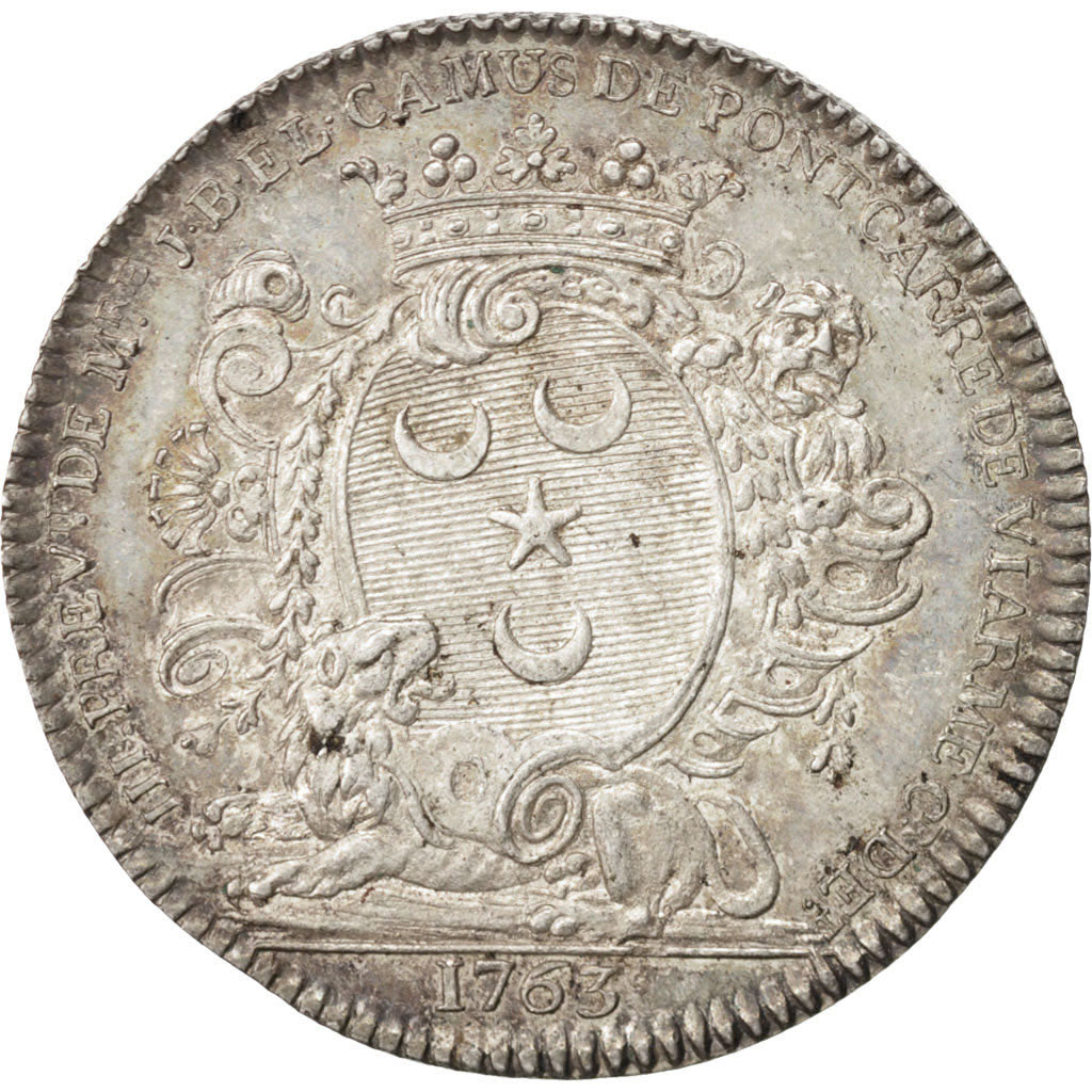 France, Token, Royal, Louis XV, 1763, AU(55-58), Silver, Feuardent:3732