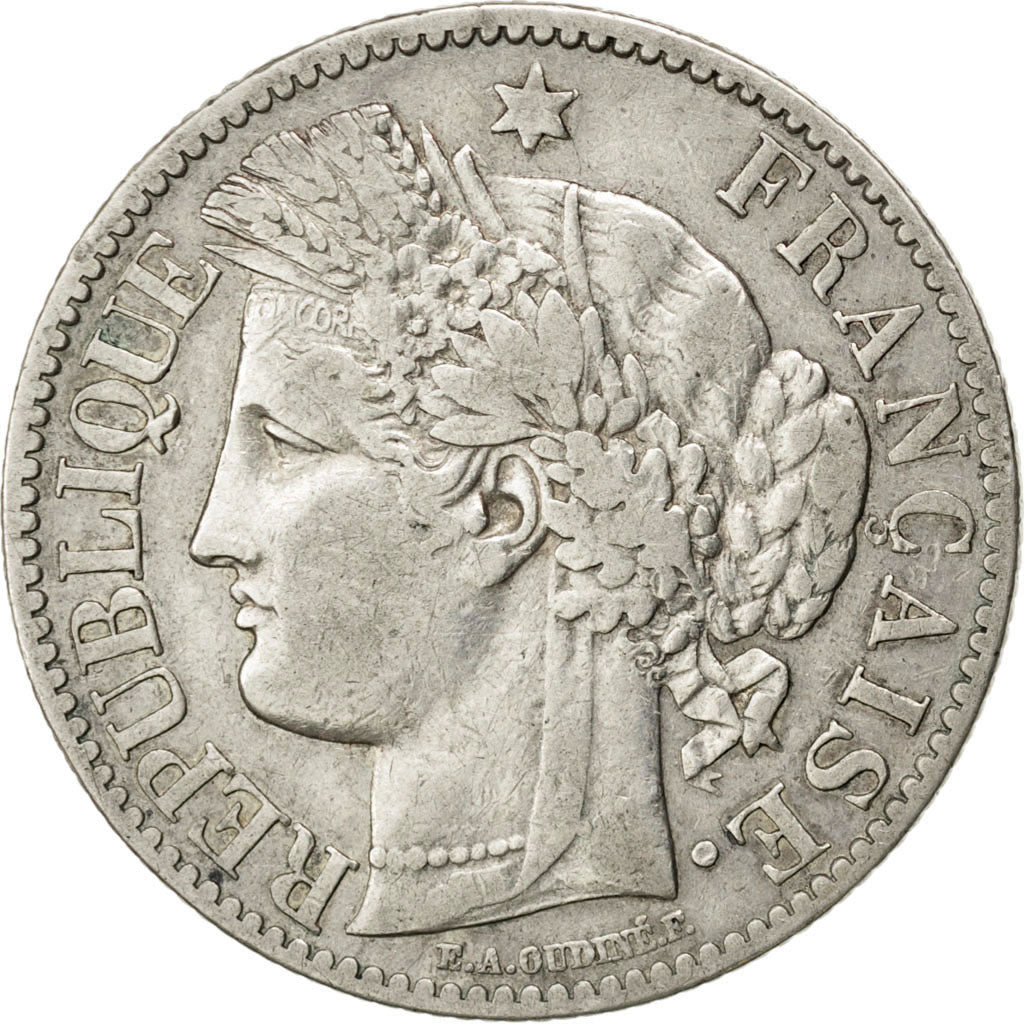 FRANCE, Cérès, 2 Francs, 1872, Paris, KM #817.1, VF(30-35), Silver, 27, Gadoury