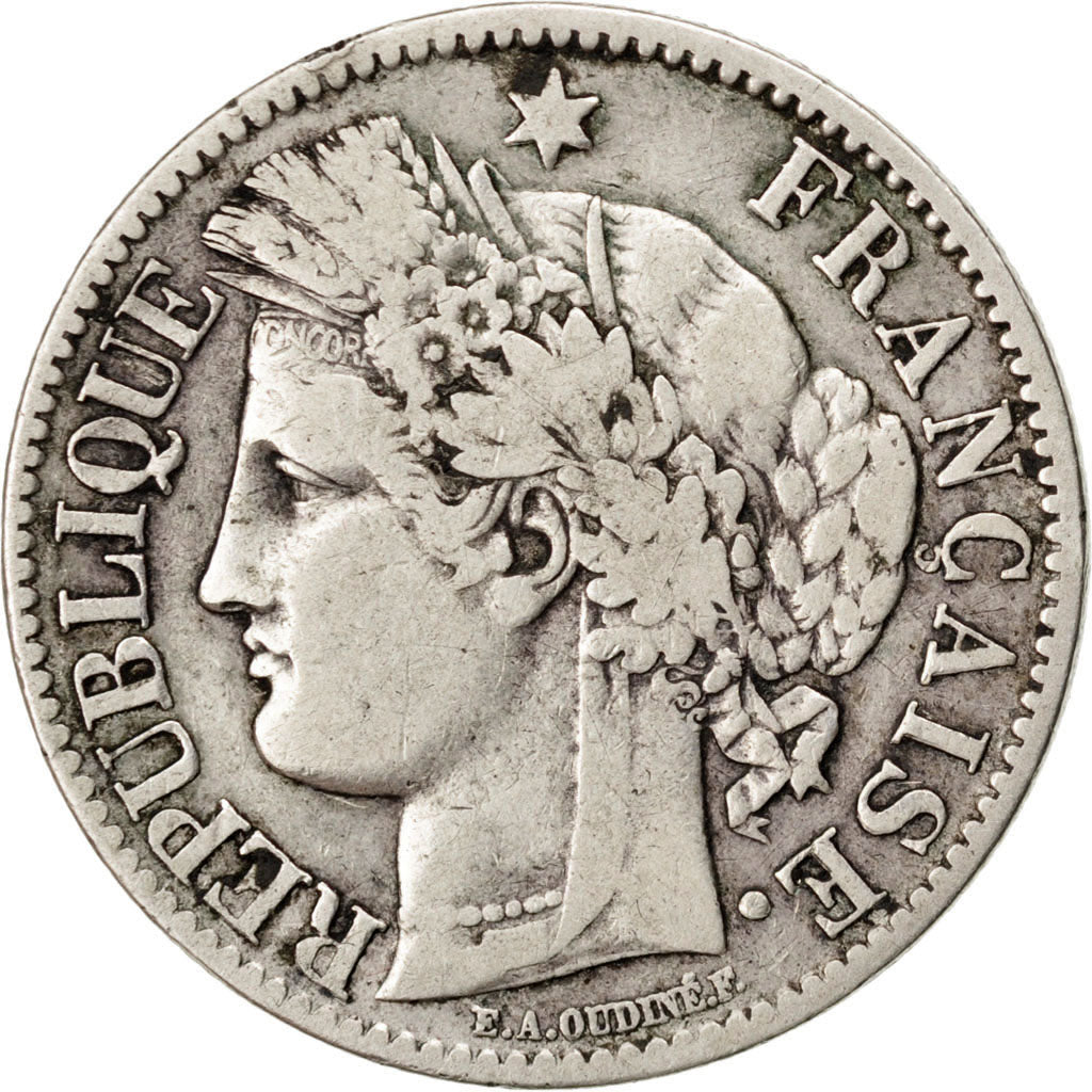 FRANCE, Cérès, 2 Francs, 1872, Bordeaux, KM #817.2, VF(20-25), Silver, 27, G...