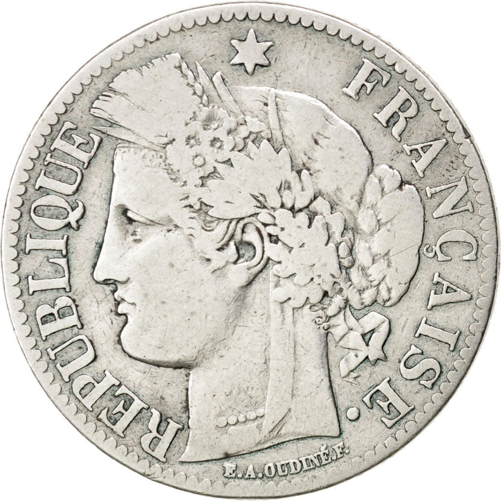 FRANCE, Cérès, 2 Francs, 1873, Paris, KM #817.1, F(12-15), Silver, 27, Gadoury #