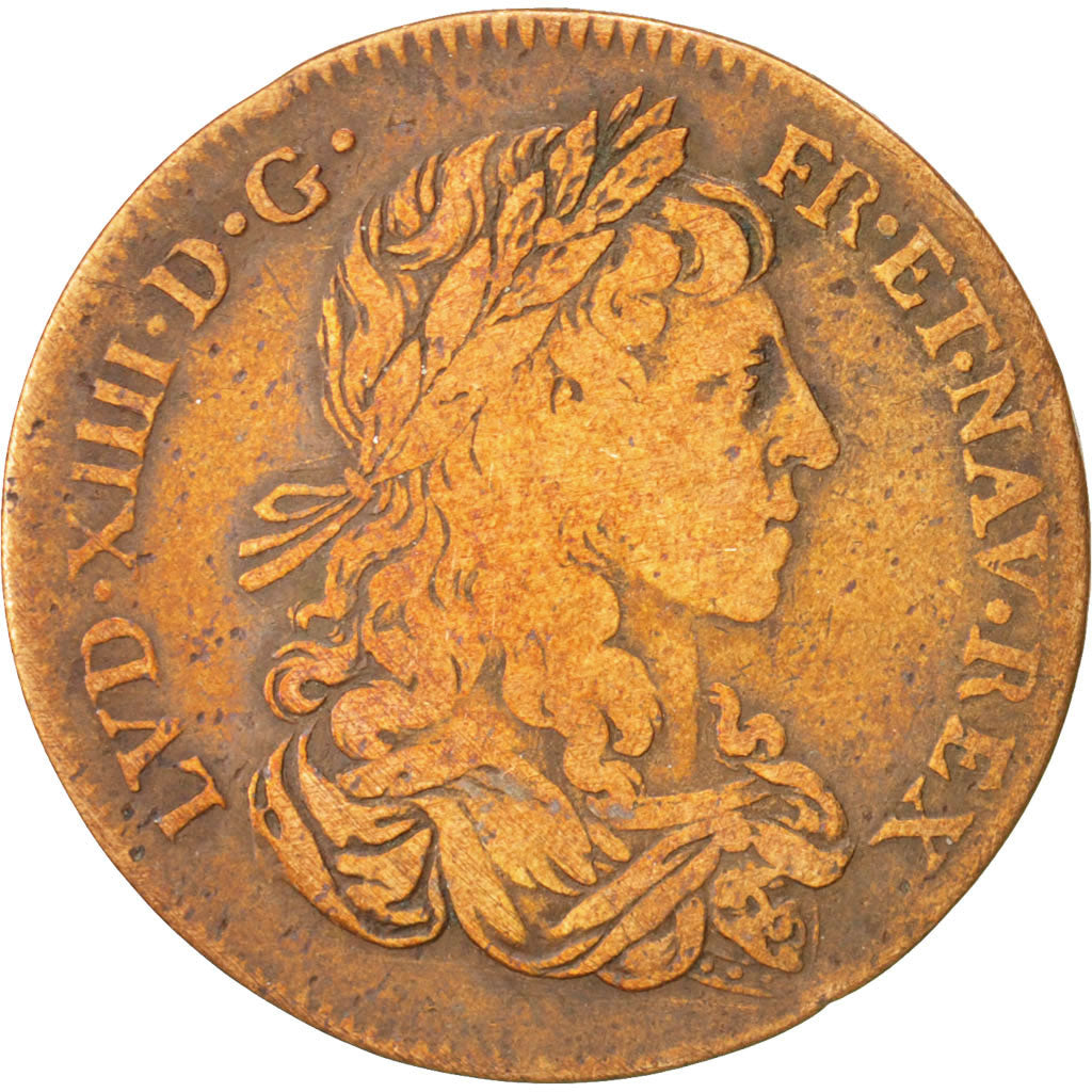 France, Token, Royal, Louis XIV, EF(40-45), Copper