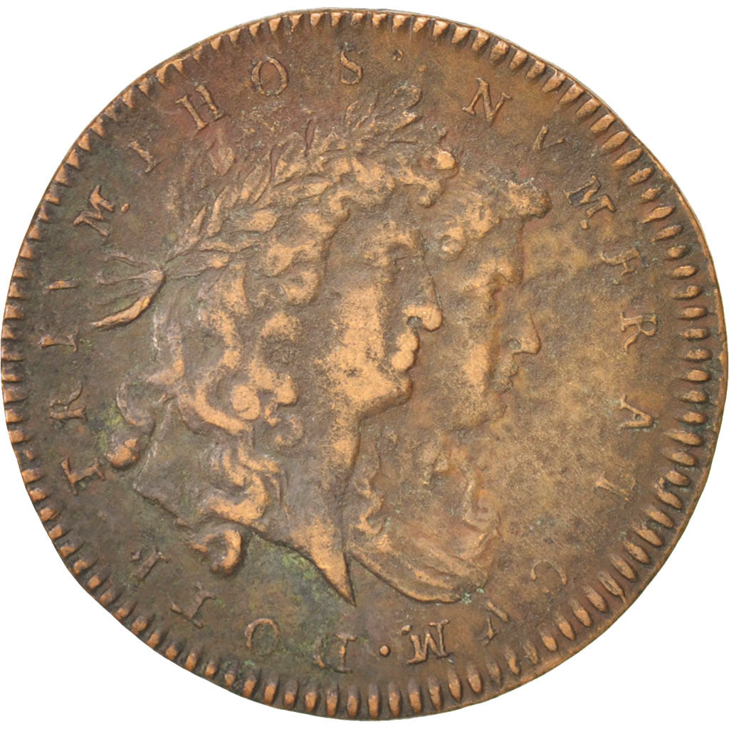 France, Token, Royal, Louis XIV, EF(40-45), Copper