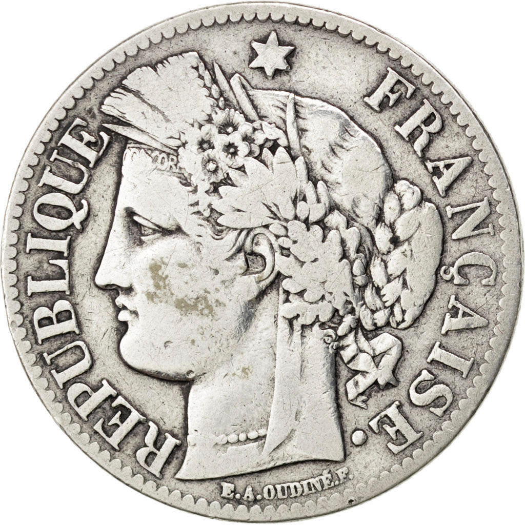 FRANCE, Cérès, 2 Francs, 1871, Bordeaux, KM #816.2, VF(20-25), Silver, Gadoury #