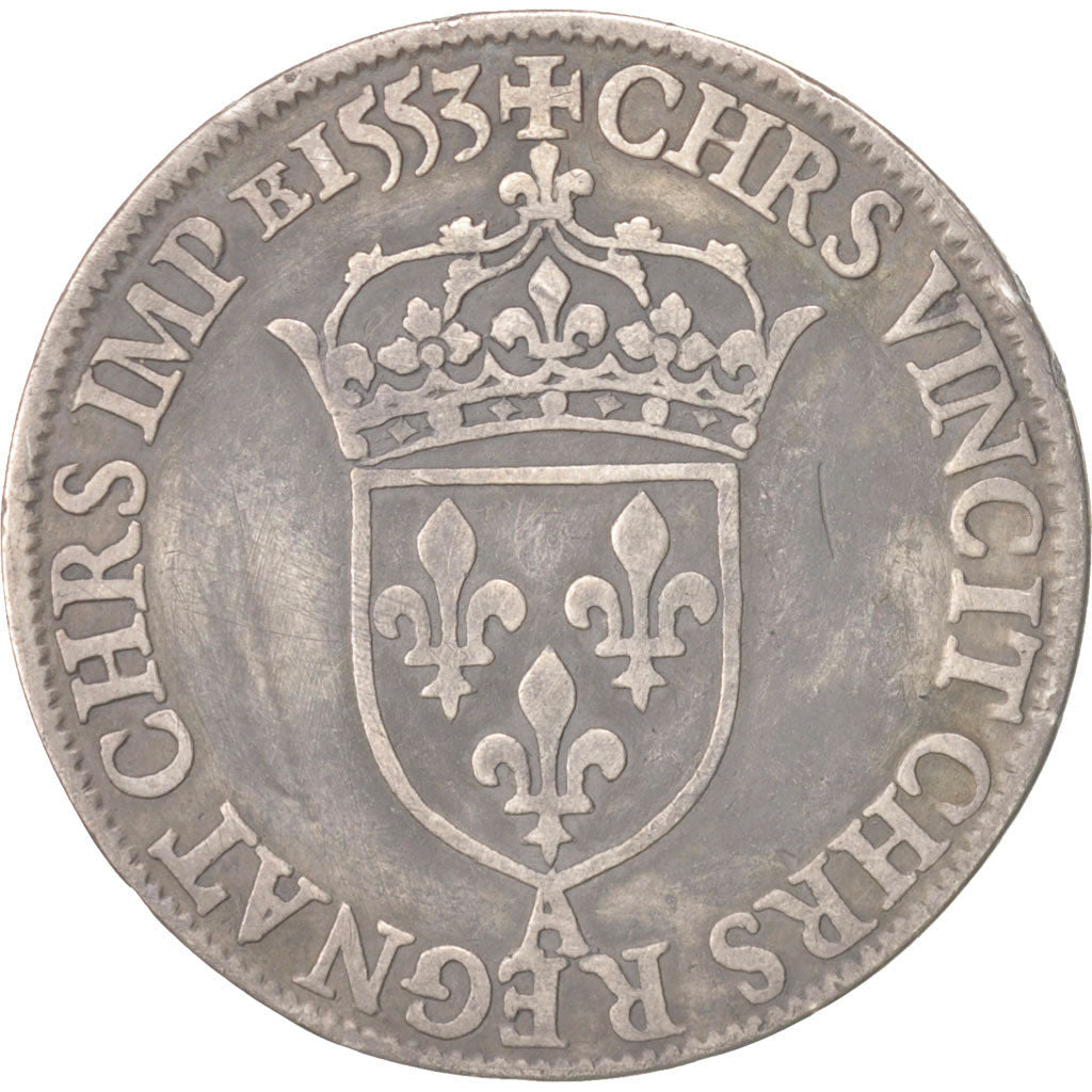 France, Henri II, Teston au moulin,1553, Paris, EF(40-45), Silver, Sombart:4584