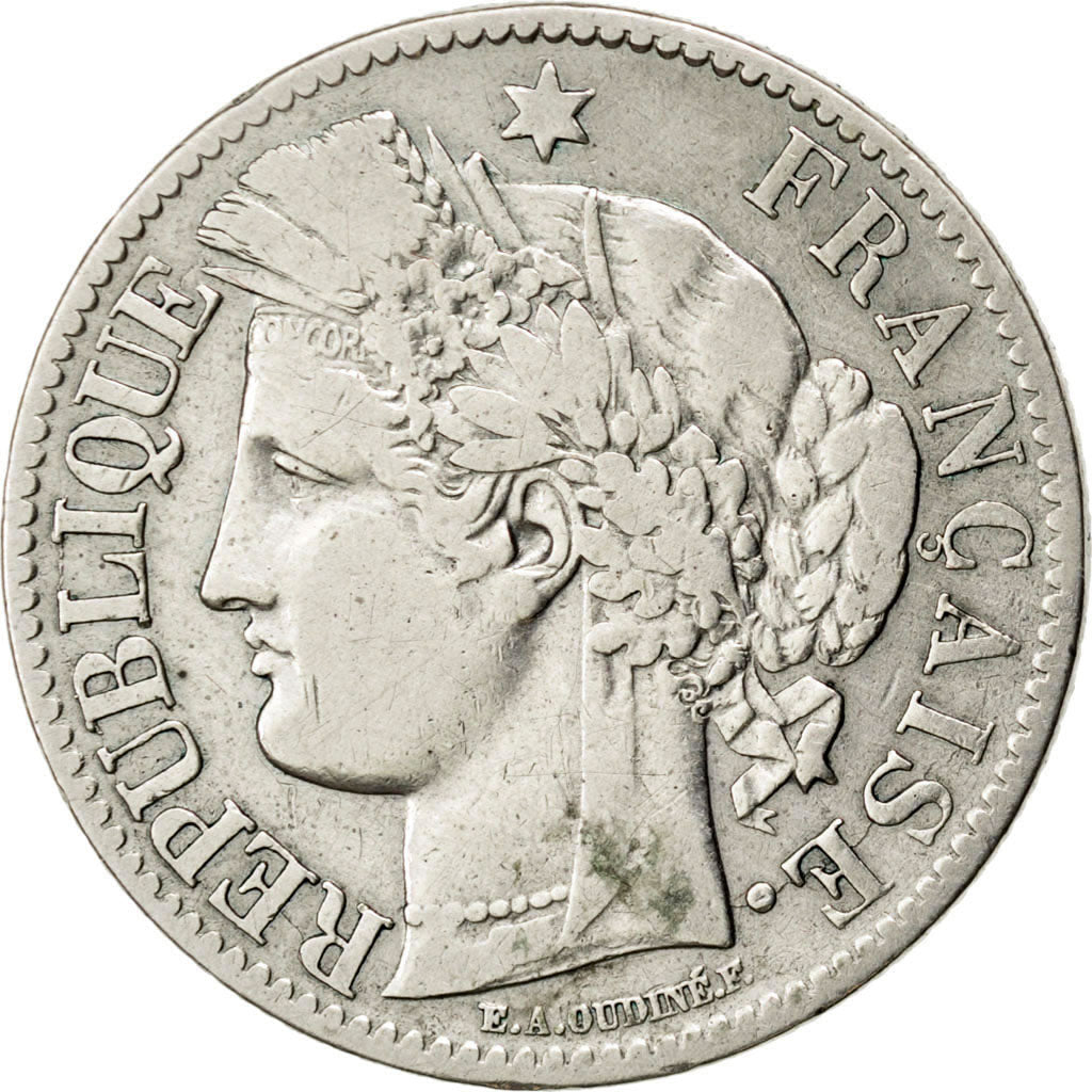 FRANCE, Cérès, 2 Francs, 1871, Bordeaux, KM #816.2, EF(40-45), Silver, Gadoury #