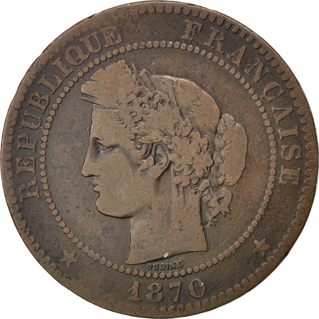 Monnaie, France, Cérès, 10 Centimes, 1870, Paris, TB, Bronze, KM:815.1