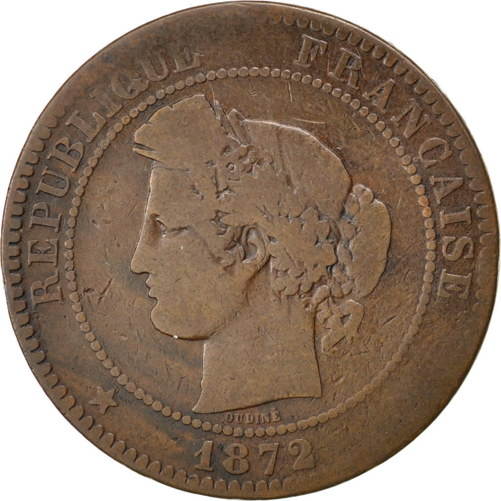 Moneda, Francia, Cérès, 10 Centimes, 1872, Paris, BC, Bronce, KM:815.1