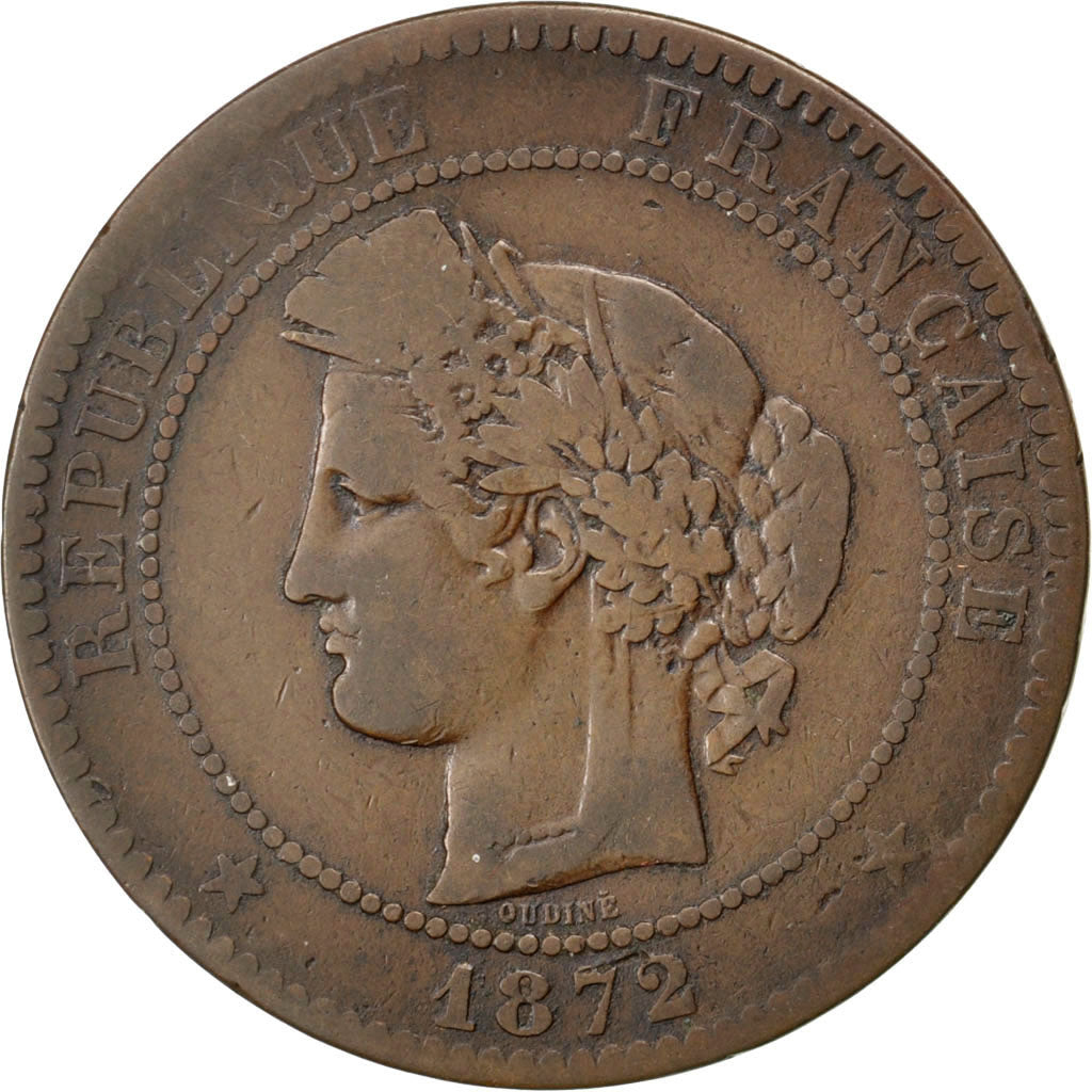 FRANCE, Cérès, 10 Centimes, 1872, Bordeaux, KM #815.2, VF(20-25), Bronze, Gadour
