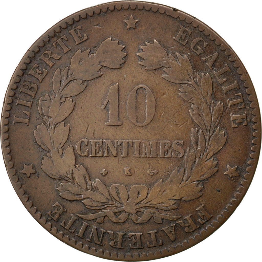 FRANCE, Cérès, 10 Centimes, 1872, Bordeaux, KM #815.2, VF(20-25), Bronze, Gadour