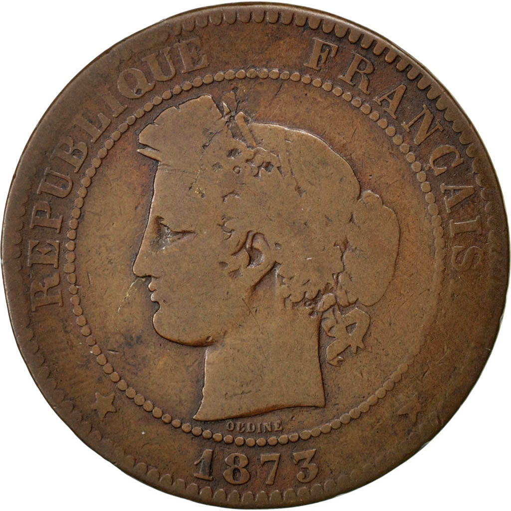 FRANCE, Cérès, 10 Centimes, 1873, Paris, KM #815.1, F(12-15), Bronze, Gadoury #.