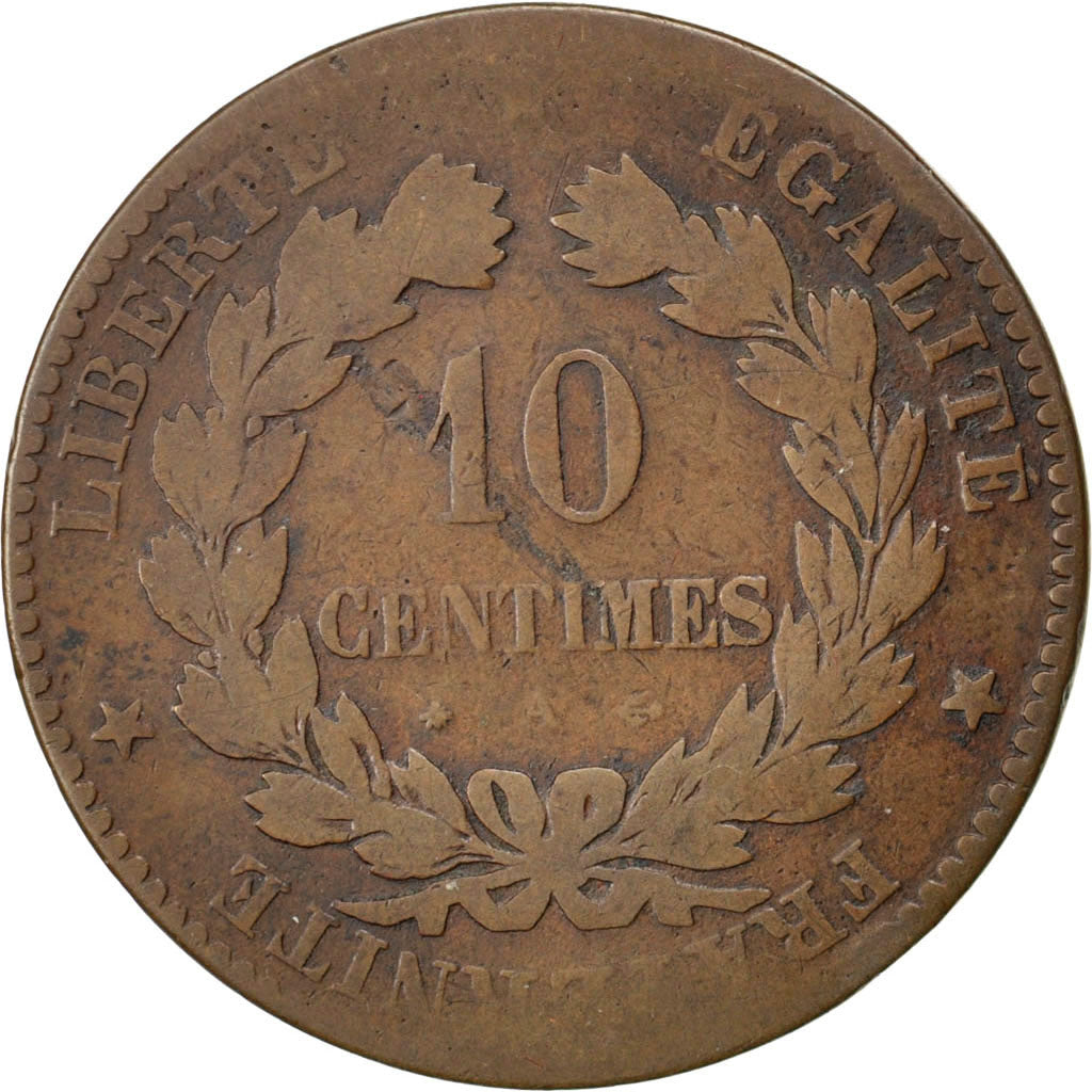 FRANCE, Cérès, 10 Centimes, 1873, Paris, KM #815.1, F(12-15), Bronze, Gadoury #.