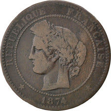 Münze, Frankreich, Cérès, 10 Centimes, 1874, Bordeaux, SGE+, Bronze