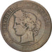 FRANCE, Cérès, 10 Centimes, 1875, Bordeaux, KM #815.2, VG(8-10), Bronze, Gadoury