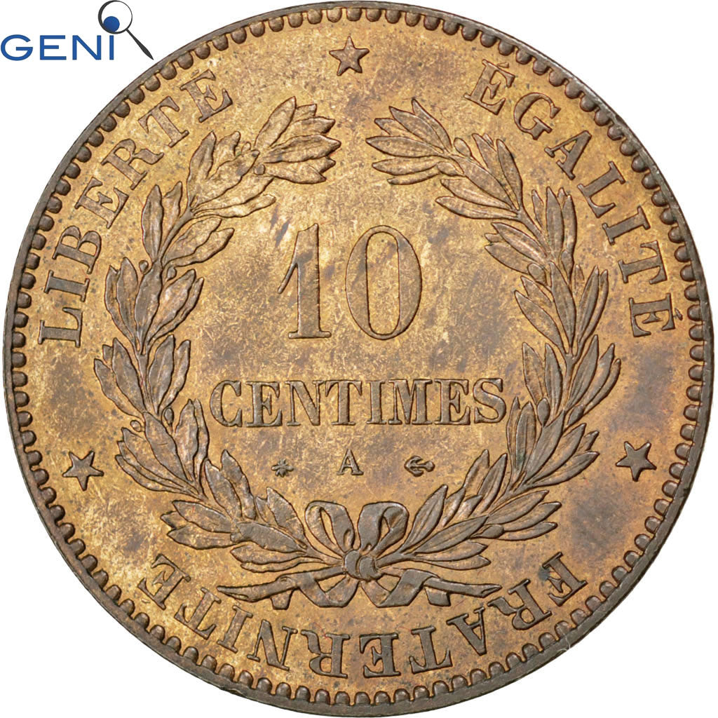 Coin, France, Cérès, 10 Centimes, 1878, Paris, GENI, MS63, Bronze, KM:815.1