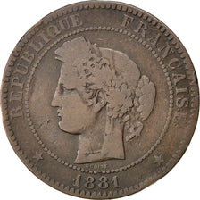 Munten, Frankrijk, Cérès, 10 Centimes, 1881, Paris, ZG+, Bronze, KM:815.1