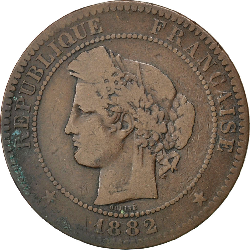 FRANCE, Cérès, 10 Centimes, 1882, Paris, KM #815.1, F(12-15), Bronze, Gadoury #.
