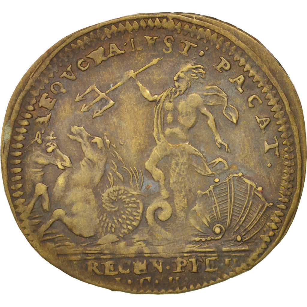 France, Royal, Louis XV, Neptune, Token, AU(55-58), Brass, 26mm