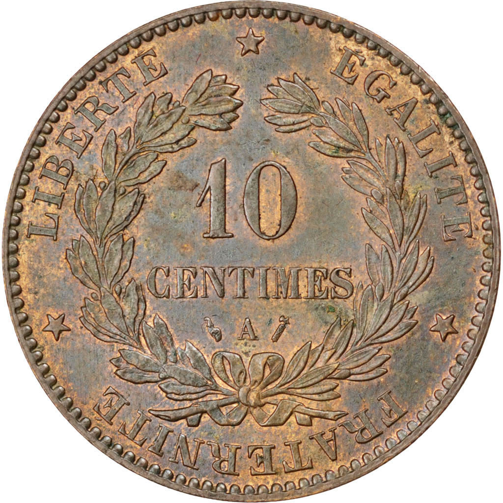 FRANCE, Cérès, 10 Centimes, 1885, Paris, KM #815.1, MS(60-62), Bronze, Gadoury #