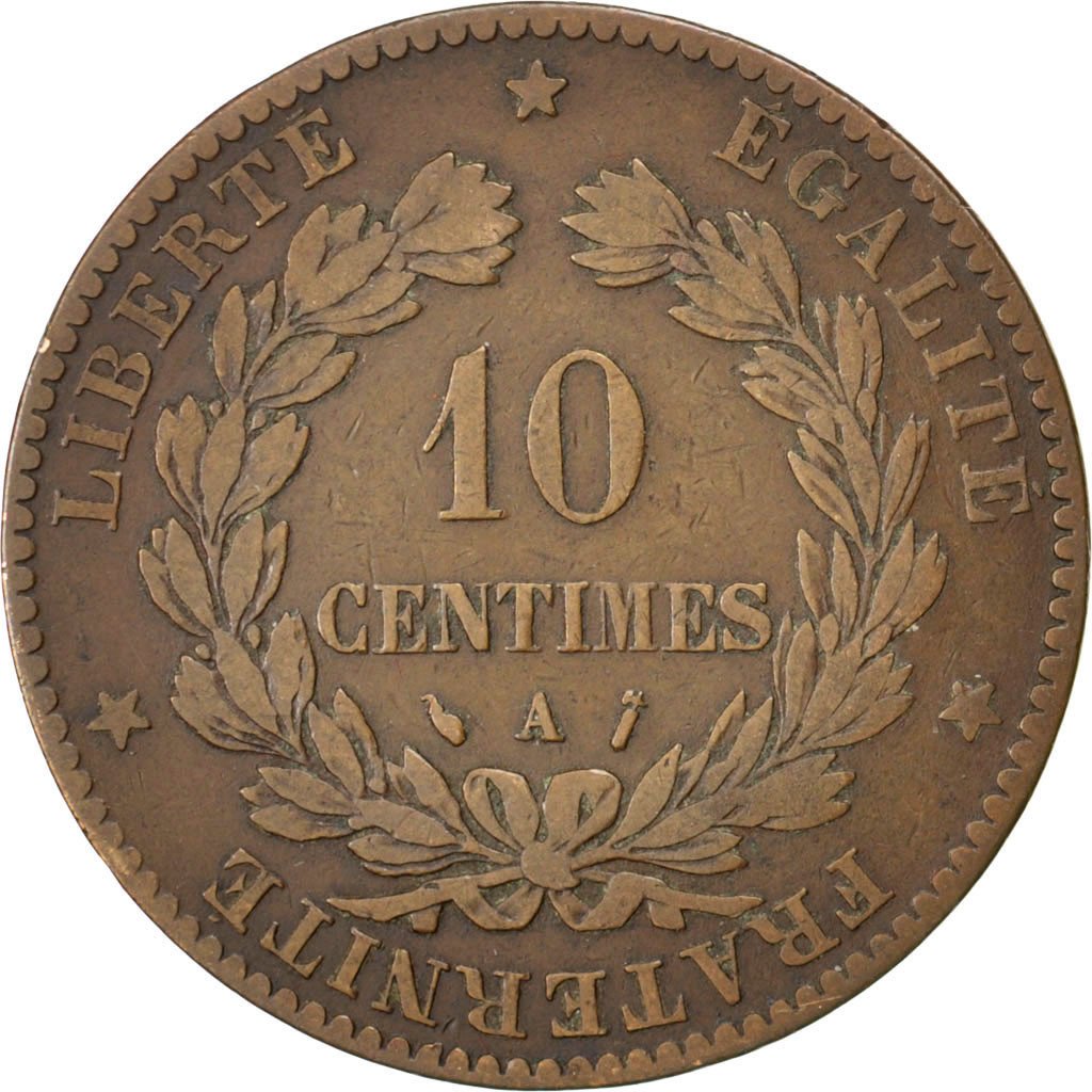 FRANCE, Cérès, 10 Centimes, 1888, Paris, KM #815.1, VF(20-25), Bronze, Gadoury #