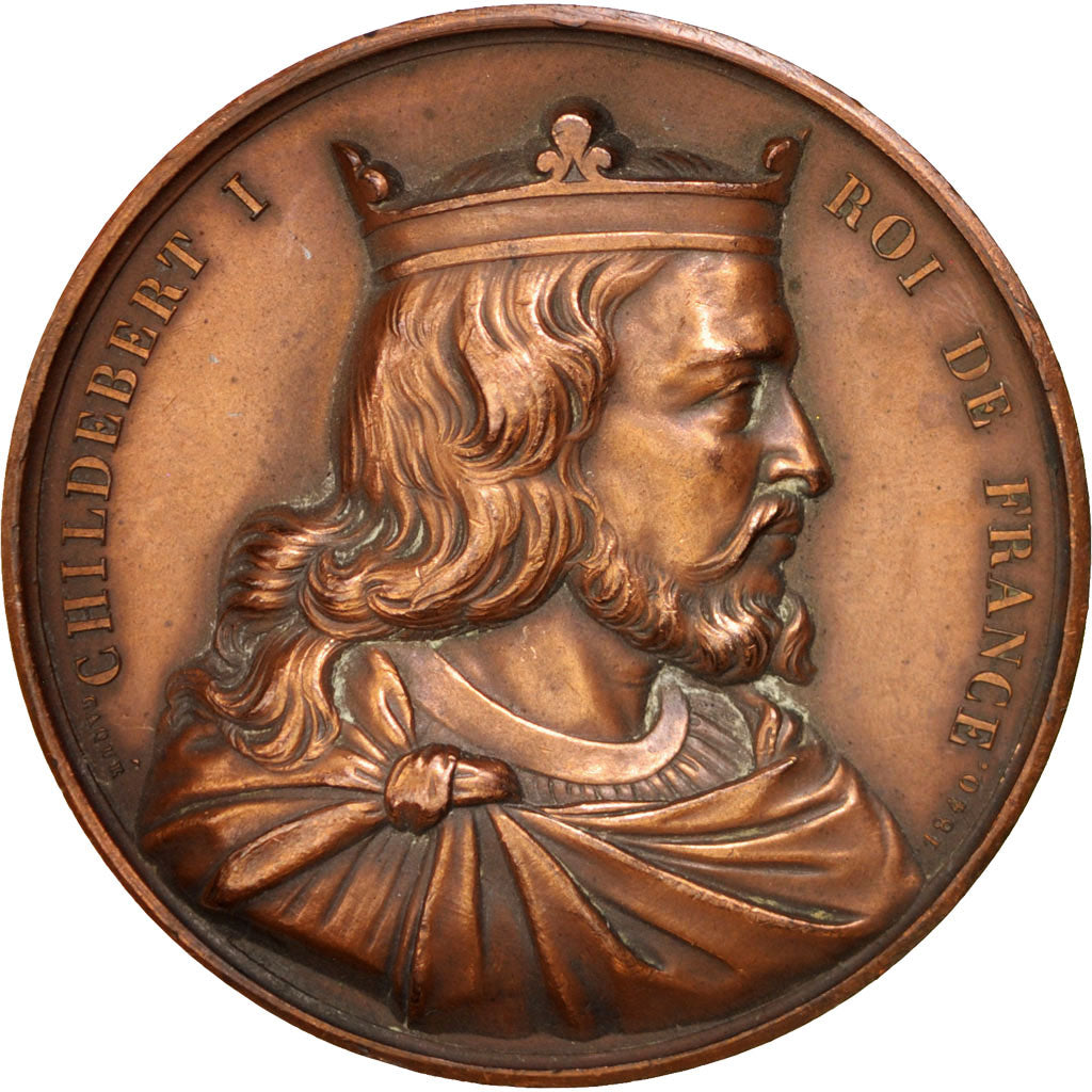 France, Medal, Childebert I, History, 1840, Caqué, EF(40-45), Copper