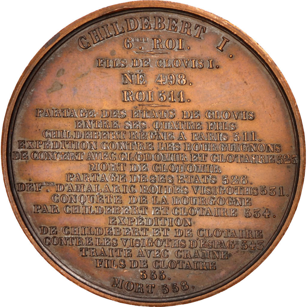 France, Medal, Childebert I, History, 1840, Caqué, EF(40-45), Copper