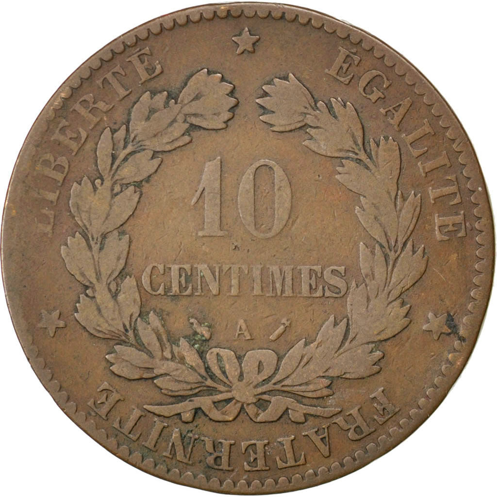 FRANCE, Cérès, 10 Centimes, 1892, Paris, KM #815.1, F(12-15), Bronze, Gadoury #.