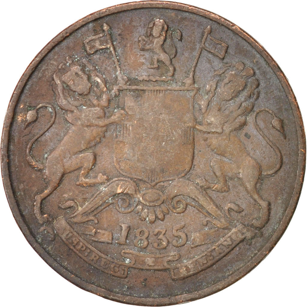 Moneta, INDIA - BRITANNICA, 1/2 Anna, 1835, MB+, Rame, KM:447.1
