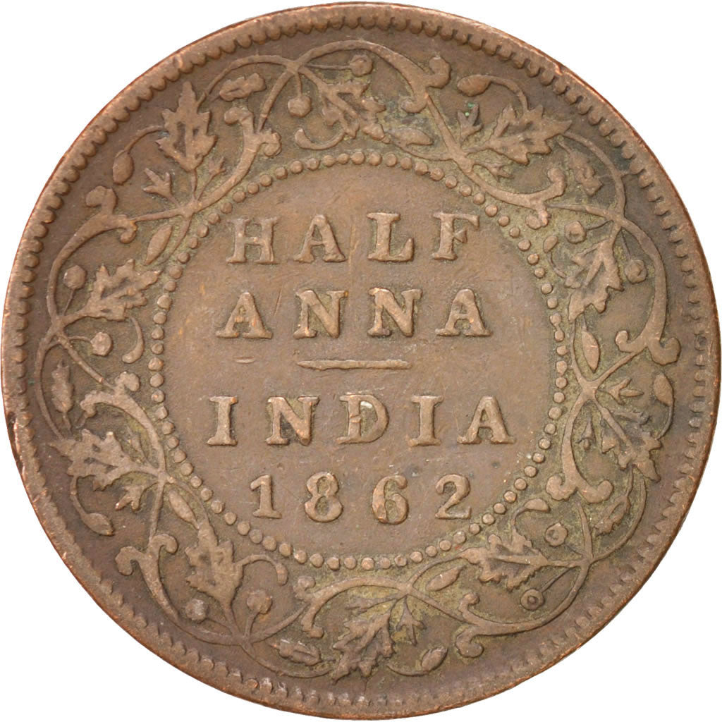 INDIA-BRITISH, Victoria, 1/2 Anna, 1862, VF(30-35), Copper, KM:468