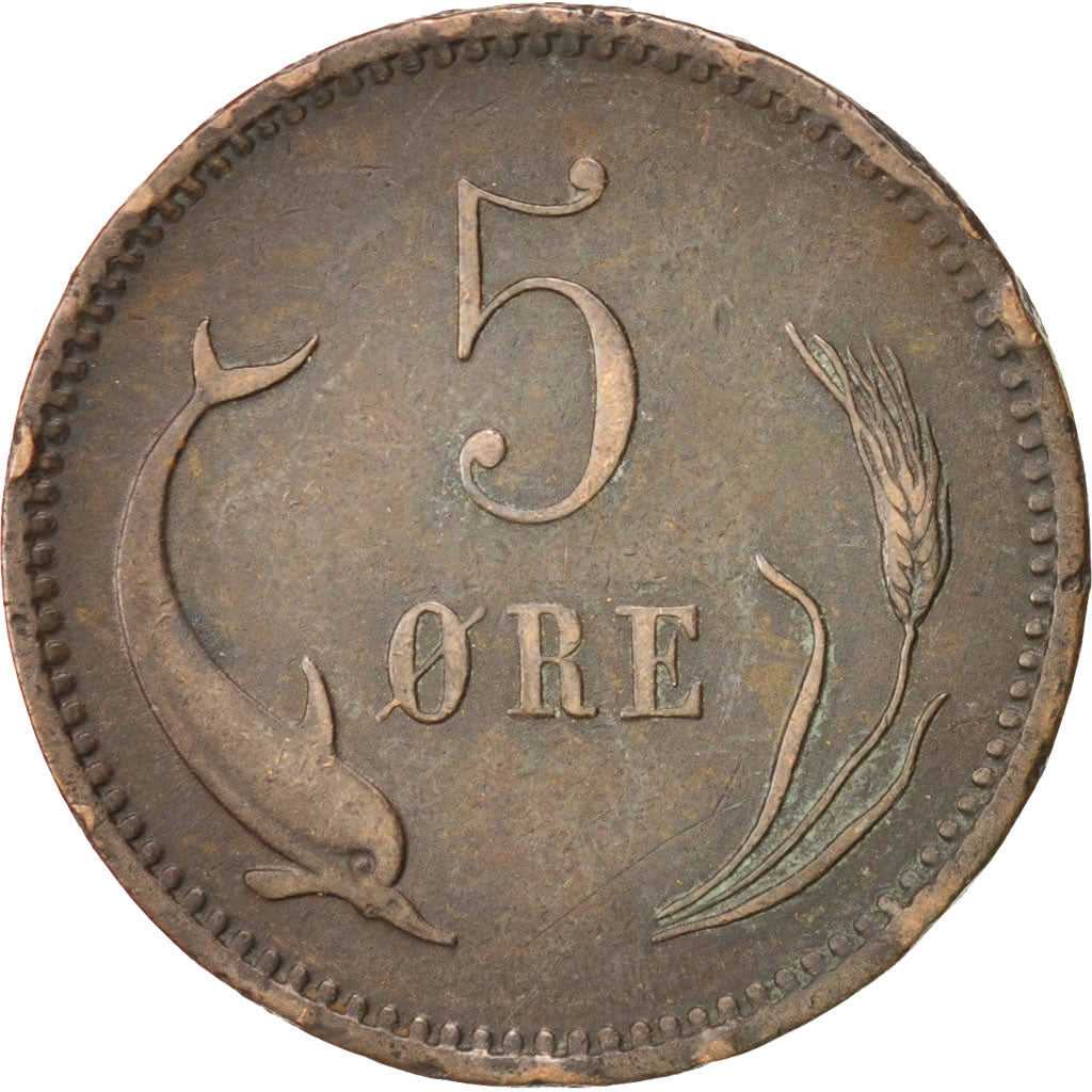 Moneta, Danimarca, Christian IX, 5 Öre, 1874, BB, Bronzo, KM:794.1