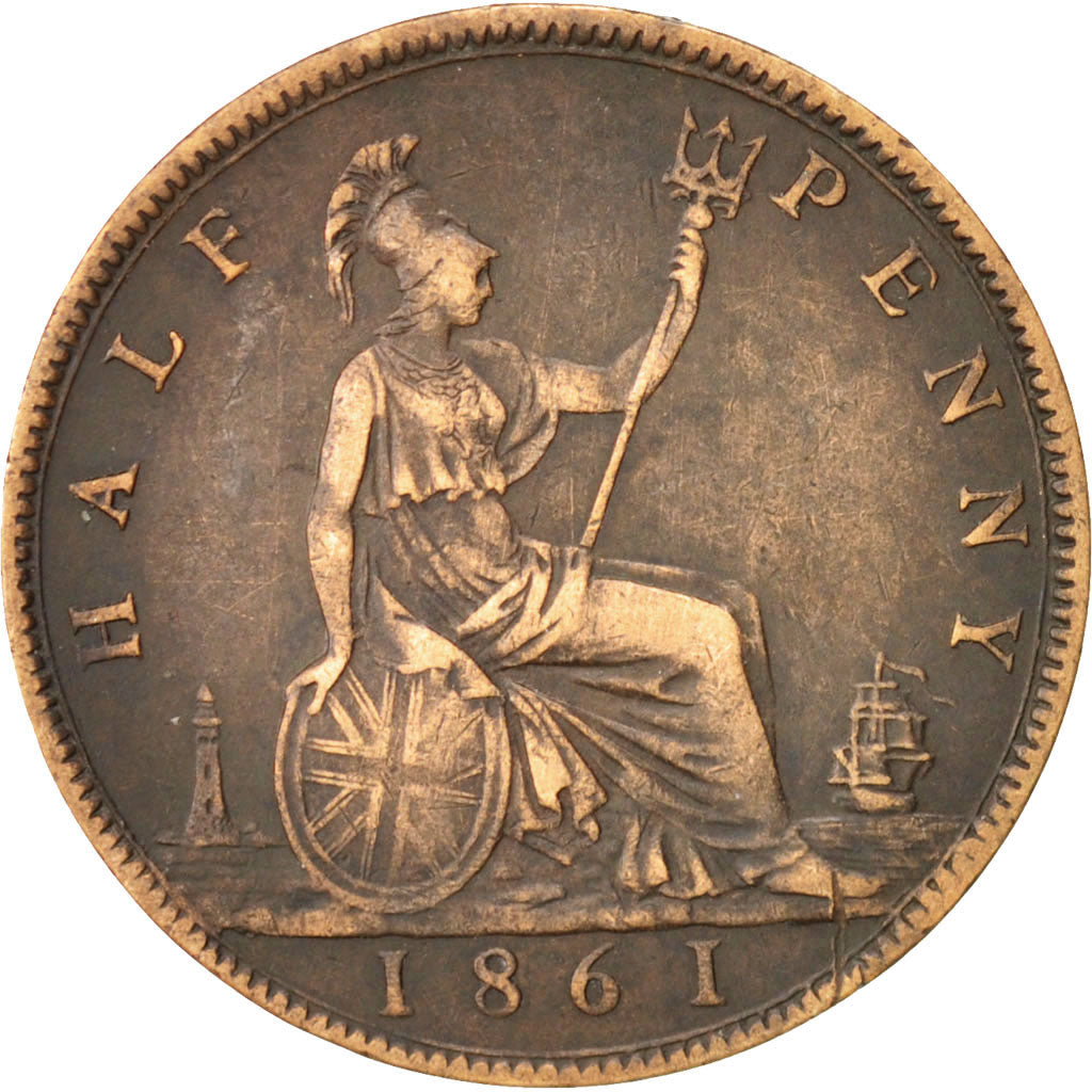 Coin, Great Britain, Victoria, 1/2 Penny, 1861, AU(55-58), Bronze, KM:748.2
