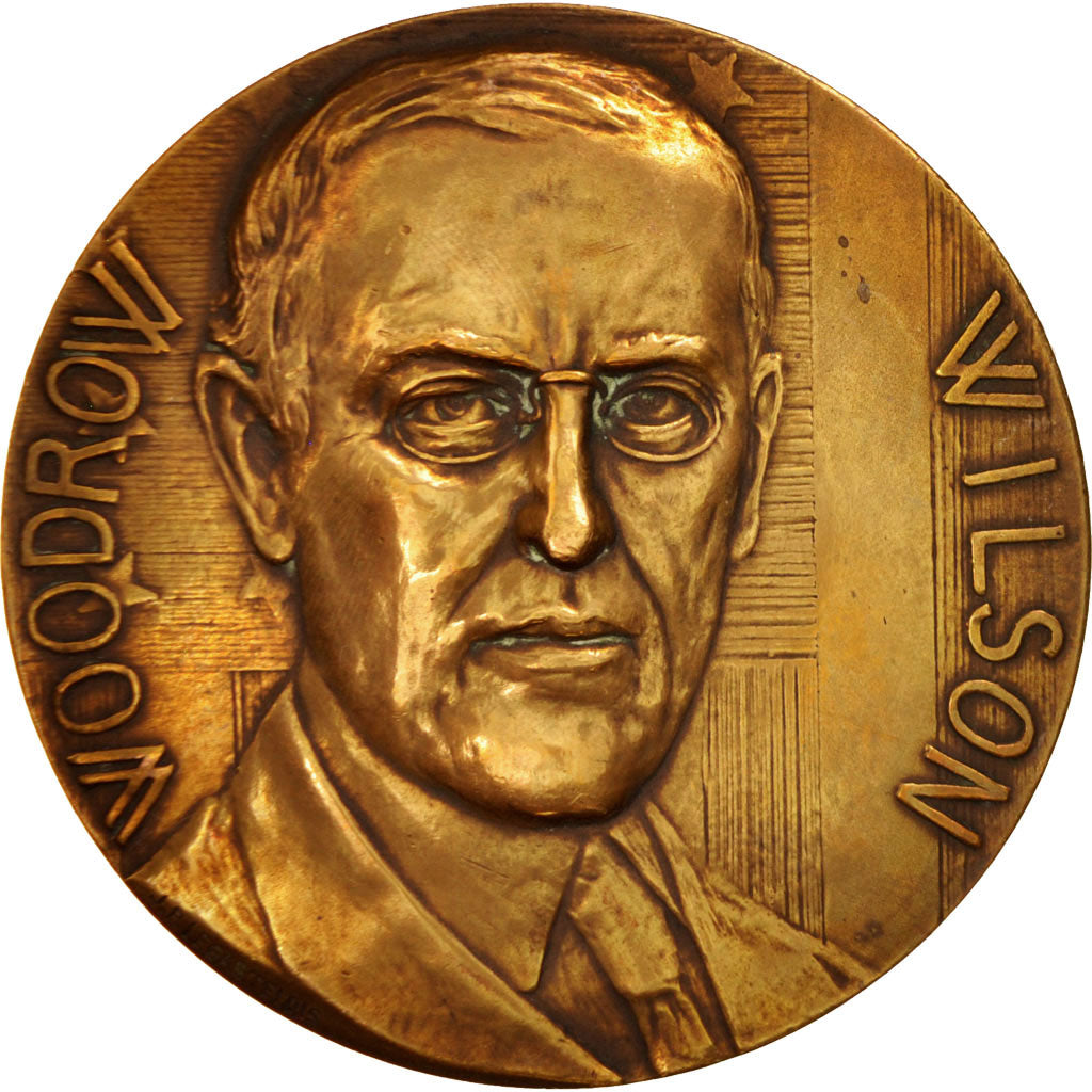 France, History, Medal, Woodrow Wilson, 1918, EF(40-45), Legastelois, Bronze, 68