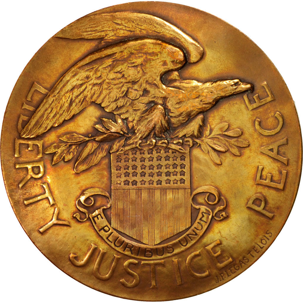 France, History, Medal, Woodrow Wilson, 1918, EF(40-45), Legastelois, Bronze, 68
