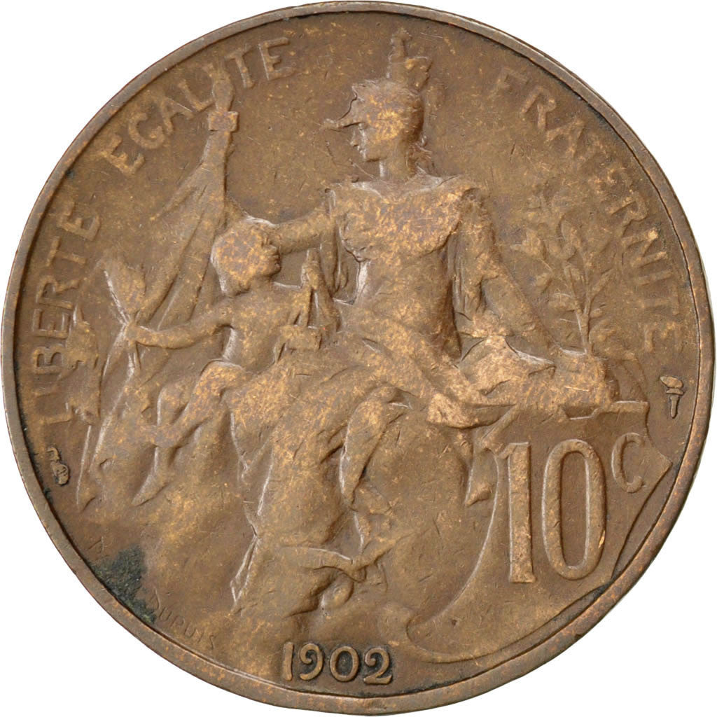FRANCE, Dupuis, 10 Centimes, 1902, Paris, KM #843, VF(30-35), Bronze, 30,...