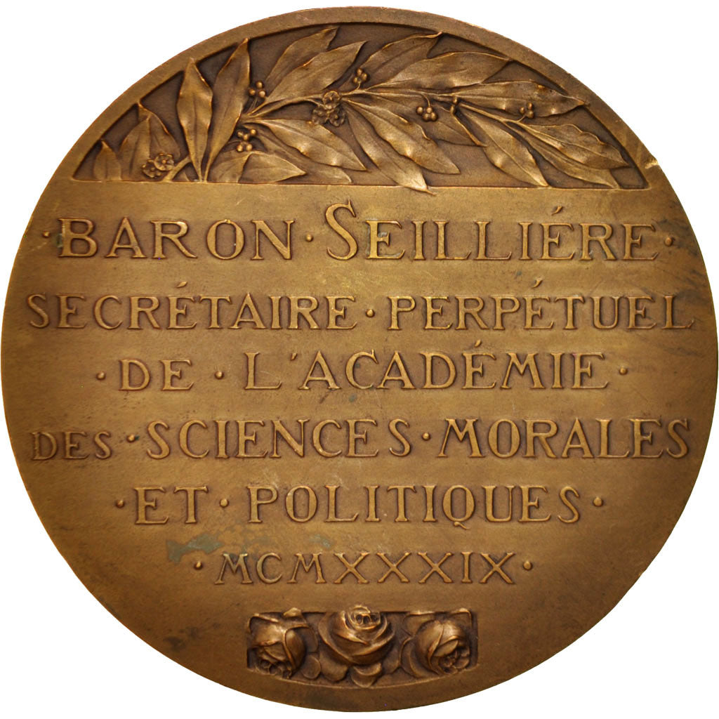 France, History, Baron Seilliére, Medal, 1939, AU(50-53), Prud'homme.G, Bronze