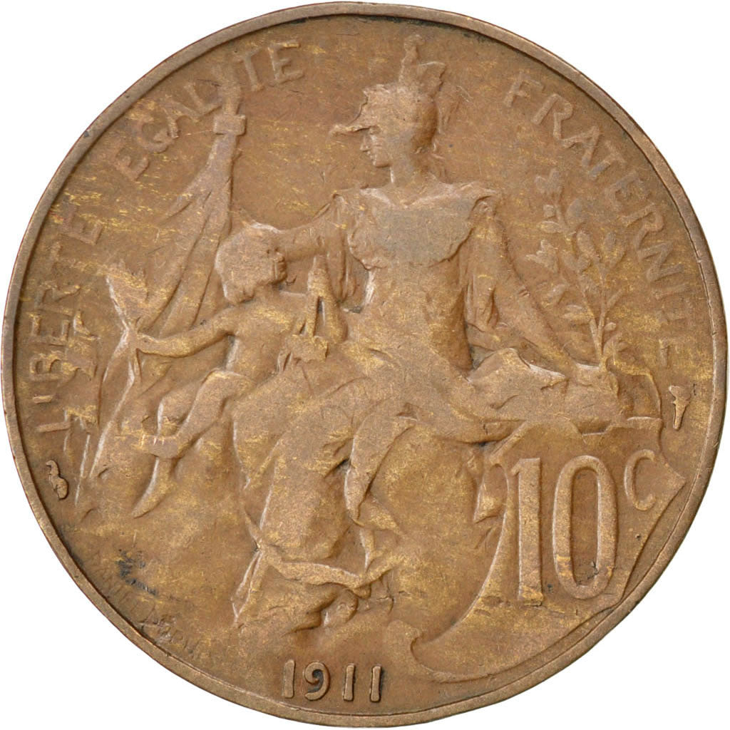 FRANCE, Dupuis, 10 Centimes, 1911, Paris, KM #843, VF(30-35), Bronze, 30,...