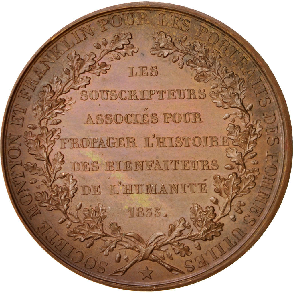 France, Medal, Arts & Culture, 1833, Barre, AU(55-58), Copper