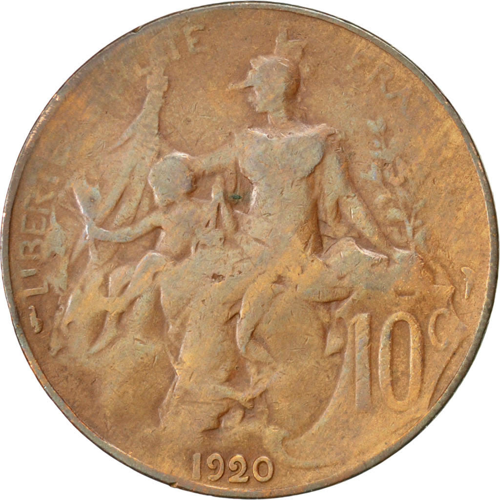 FRANCE, Dupuis, 10 Centimes, 1920, Paris, KM #843, F(12-15), Bronze, 30,...