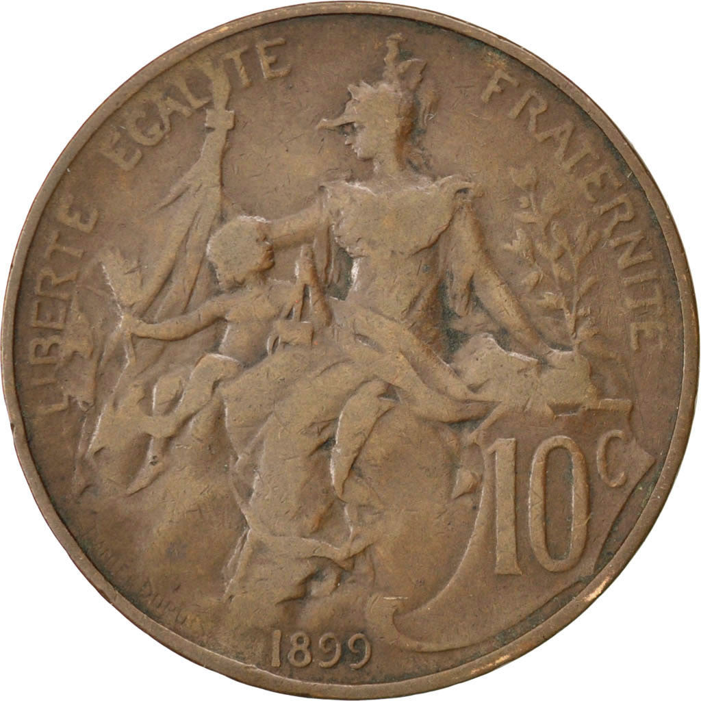 FRANCE, Dupuis, 10 Centimes, 1899, Paris, KM #843, VF(20-25), Bronze, 30,...