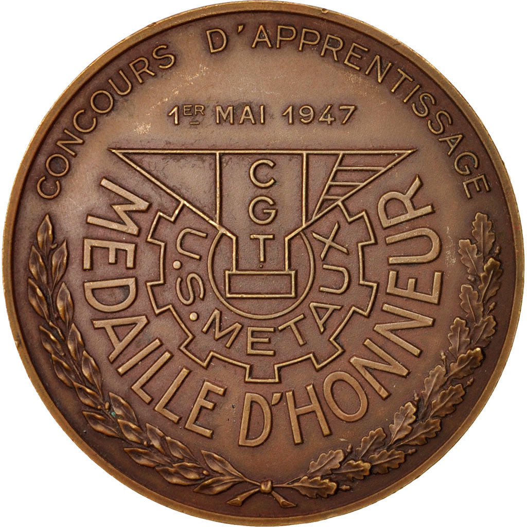France, Business & industry, CGT, Medal, 1947, AU(55-58), Bronze, 59mm