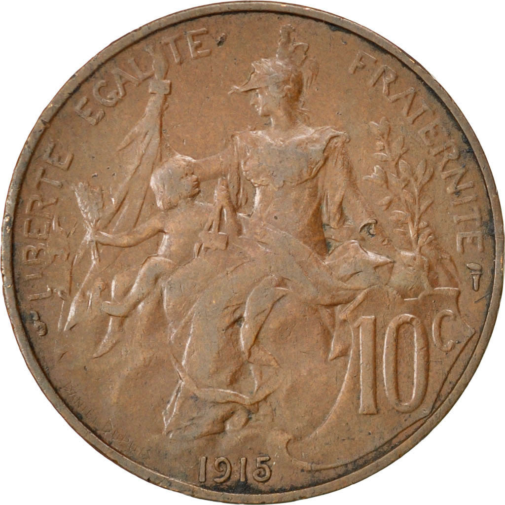 FRANCE, Dupuis, 10 Centimes, 1915, Paris, KM #843, EF(40-45), Bronze, 30,...