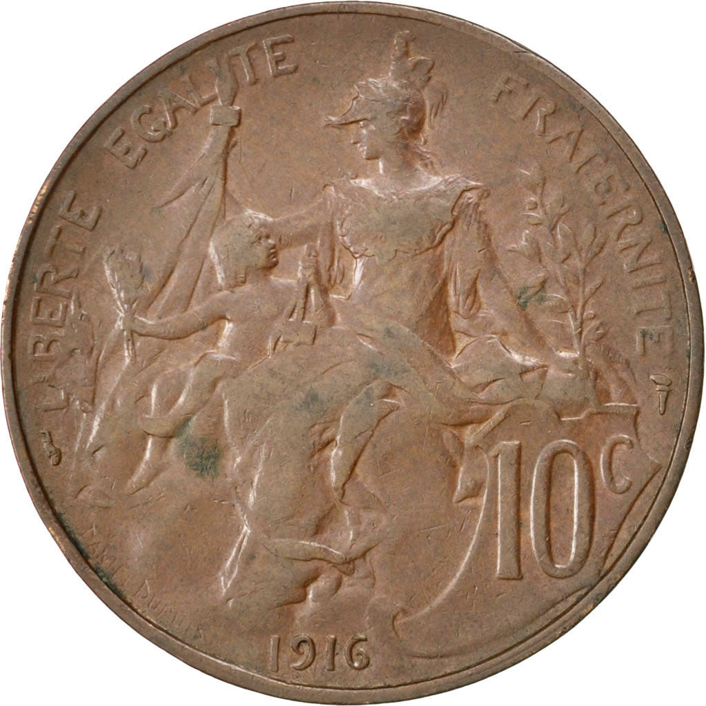 FRANCE, Dupuis, 10 Centimes, 1916, Paris, KM #843, EF(40-45), Bronze, 30,...